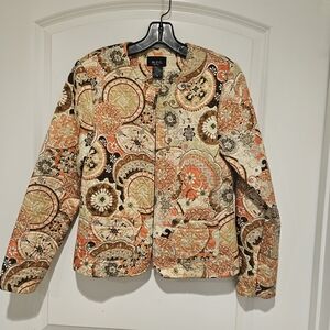 M.D.L. New York Paisley Quilted Bomber Jacket - Orange and Cream #424